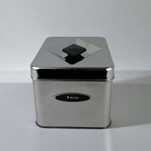 Vintage MASTERWARE Canette Tea Canister Chrome Black Diamond Knob